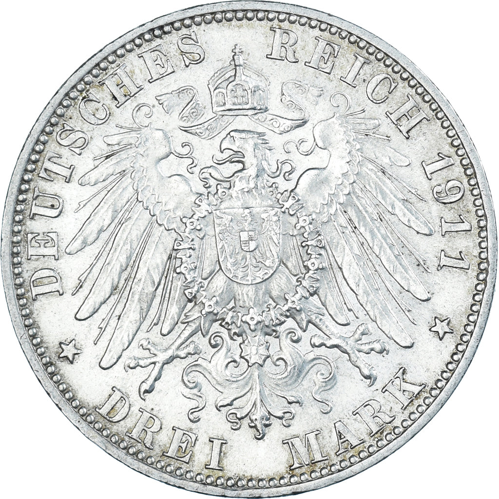 Coin, German States, BAVARIA, Otto, 3 Mark, 1911, Munich, AU(50-53), Silver