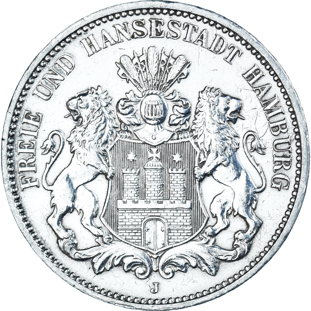 Moneta, Stati tedeschi, HAMBURG, 3 Mark, 1912, Hamburg, MB+, Argento, KM:620