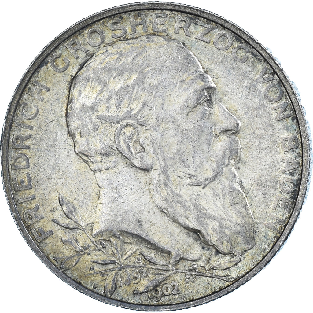 Coin, German States, BADEN, Friedrich I, 2 Mark, 1902, Karlsruhe, AU(55-58)