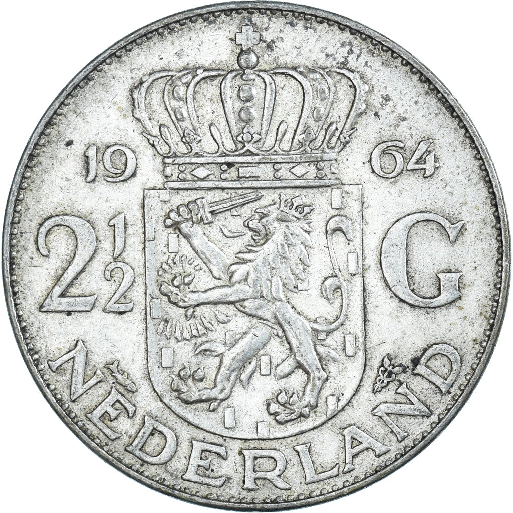 Munten, Nederland, Juliana, 2-1/2 Gulden, 1964, ZF, Zilver, KM:185