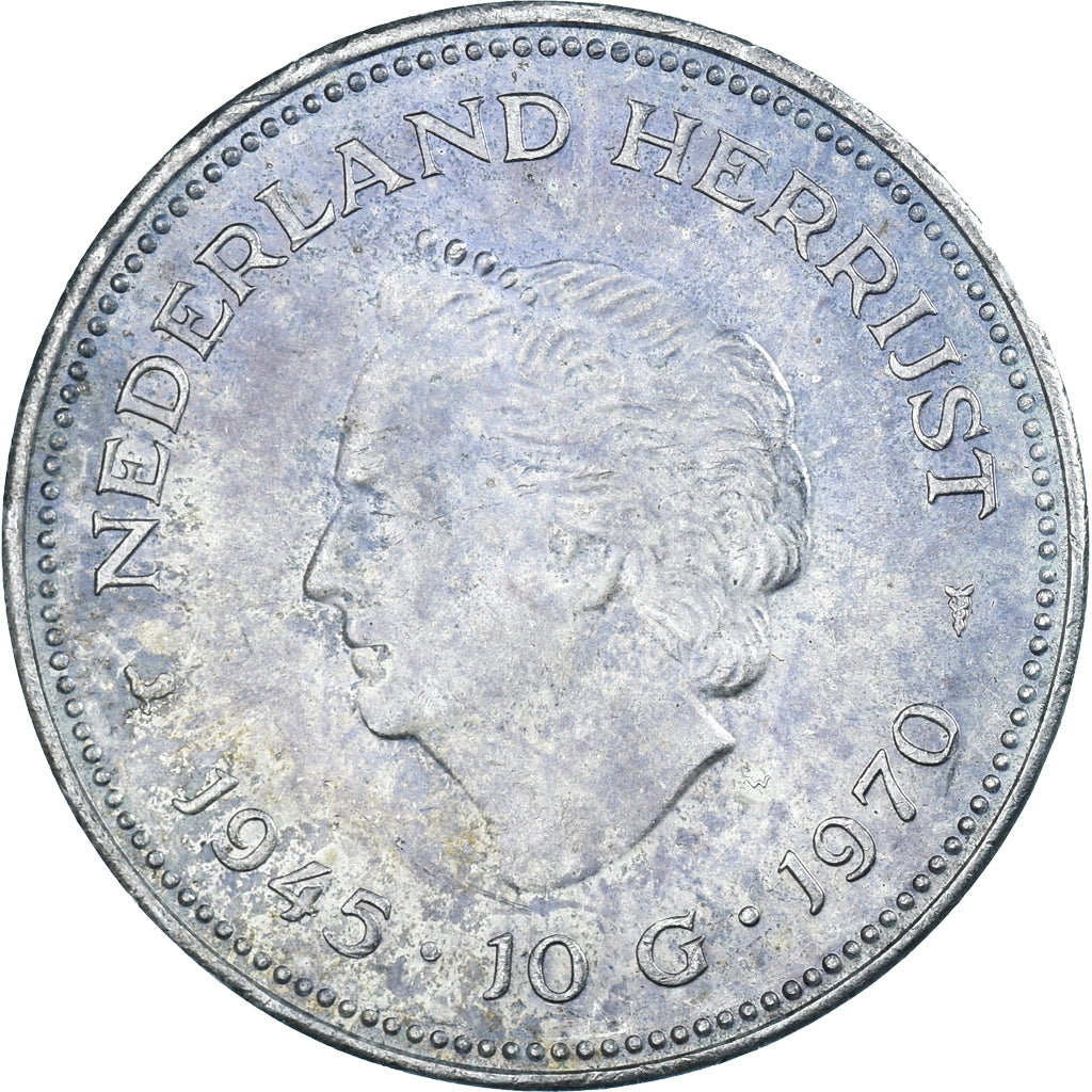 Coin, Netherlands, Juliana, 10 Gulden, 1970, EF(40-45), Silver, KM:195
