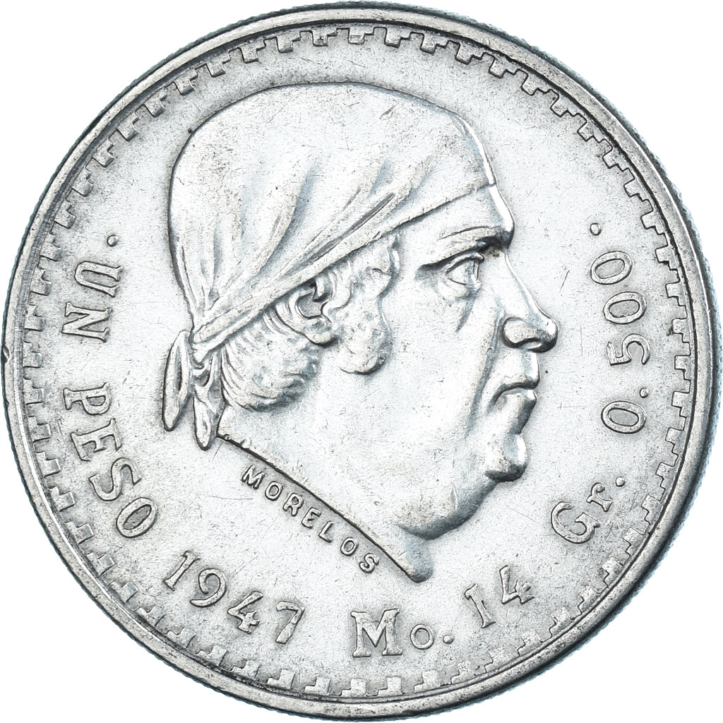 Moneda, México, Peso, 1947, Mexico City, MBC+, Plata, KM:456
