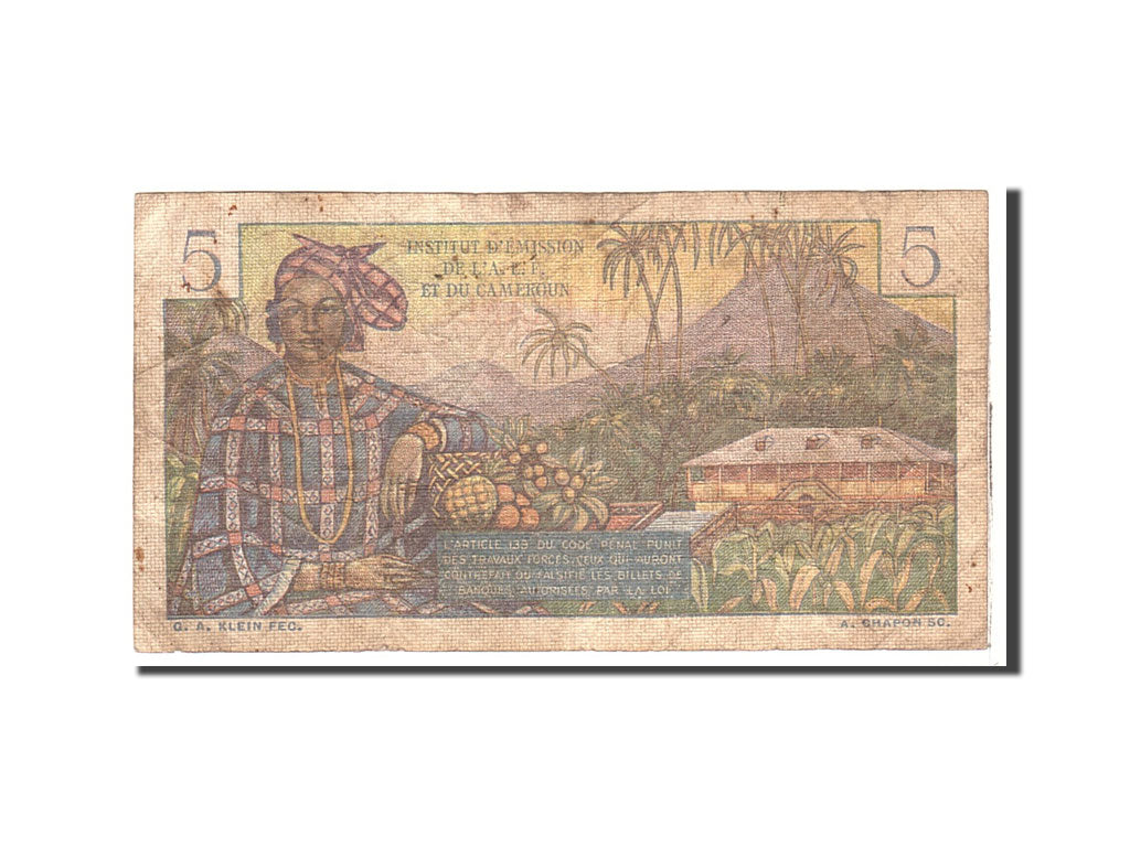 French Equatorial Africa, 5 Francs, 1947, Undated, KM:20b, VG(8-10)