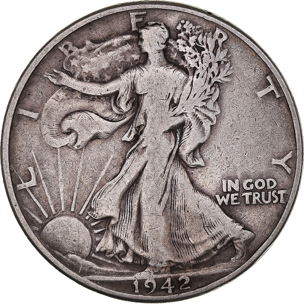 Coin, United States, Walking Liberty Half Dollar, Half Dollar, 1942, U.S. Mint