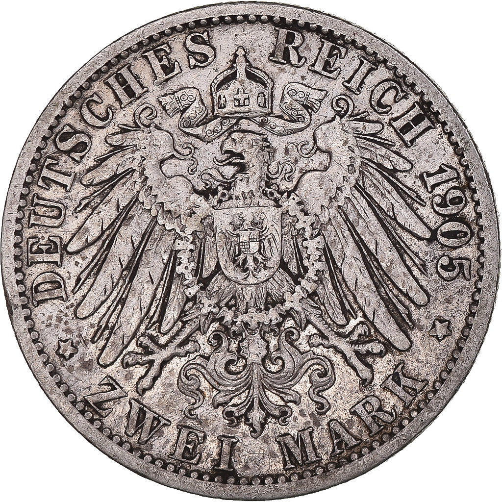 Coin, German States, PRUSSIA, Wilhelm II, 2 Mark, 1905, Berlin, VF(30-35)