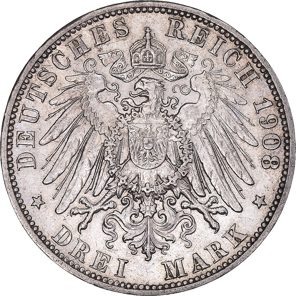 Coin, German States, PRUSSIA, Wilhelm II, 3 Mark, 1908, Berlin, Cleaned