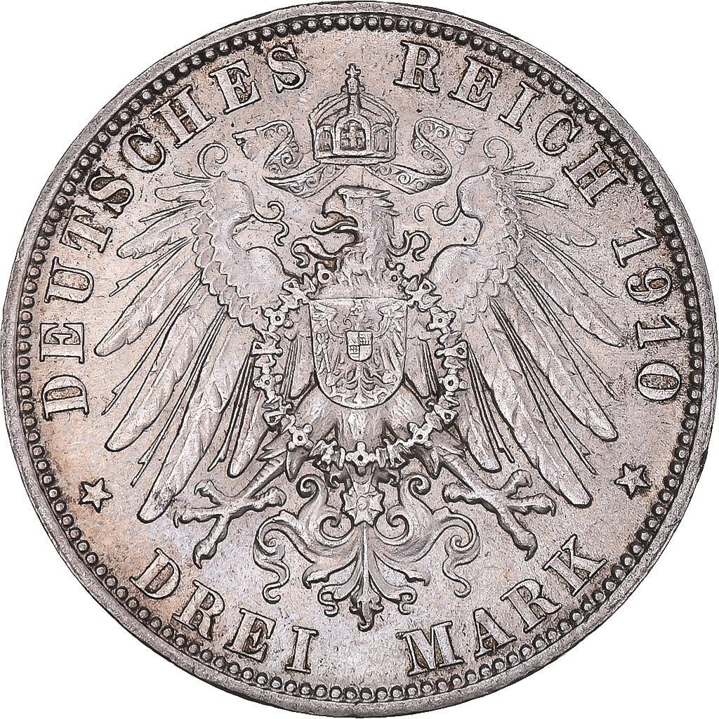 Coin, German States, BAVARIA, Otto, 3 Mark, 1910, Munich, EF(40-45), Silver