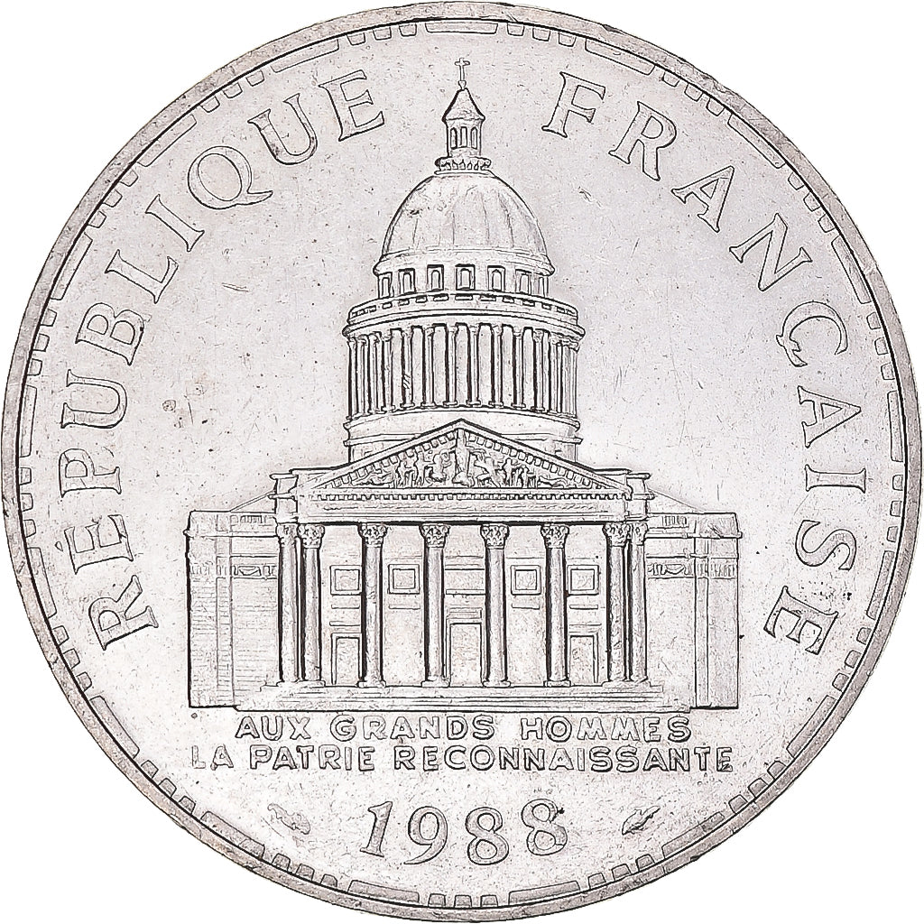 Munten, Frankrijk, Panthéon, 100 Francs, 1988, Paris, ZF+, Zilver, KM:951.1