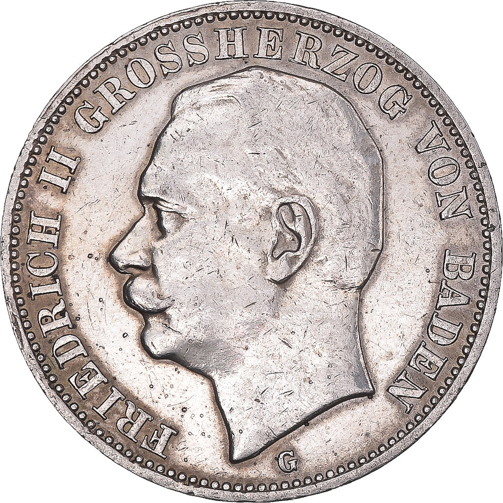 Coin, German States, BADEN, Friedrich II, 3 Mark, 1909, Stuttgart, EF(40-45)
