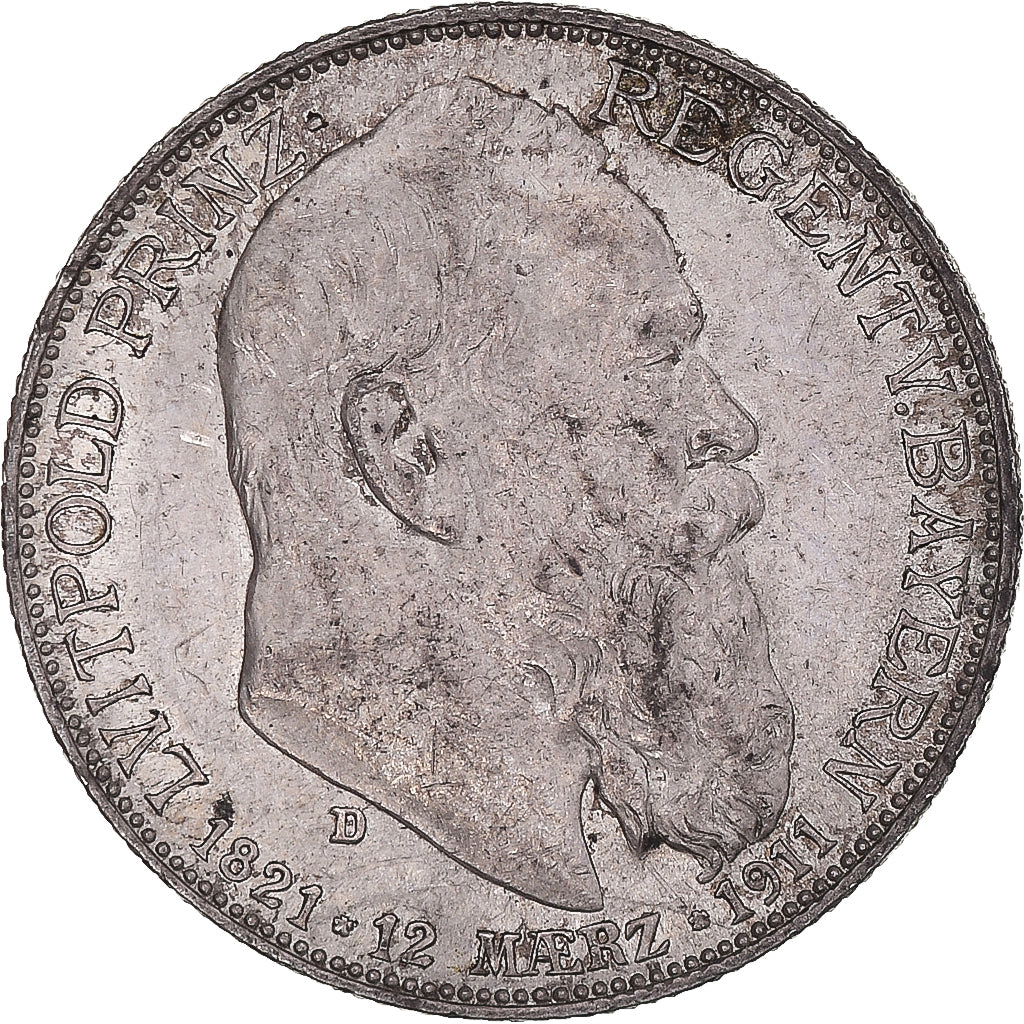 Coin, German States, BAVARIA, Otto, 2 Mark, 1911, Munich, AU(55-58), Silver