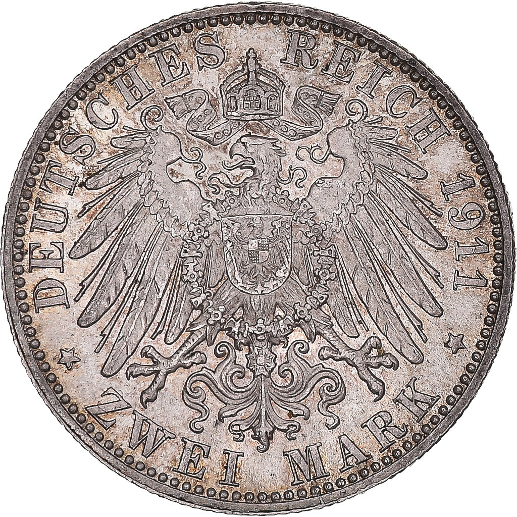 Coin, German States, BAVARIA, Otto, 2 Mark, 1911, Munich, AU(55-58), Silver