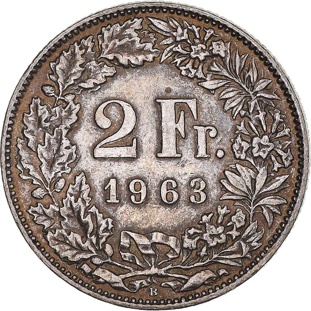 Coin, Switzerland, 2 Francs, 1963, Bern, EF(40-45), Silver, KM:21