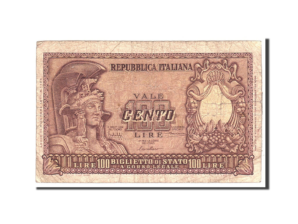 Italy, 100 Lire, 1951, KM:92a, 1951-12-31, VF(20-25)