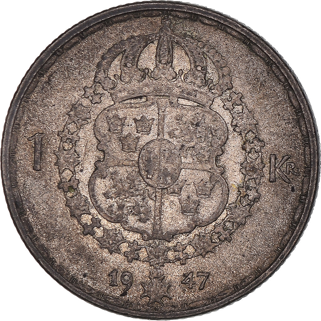 Münze, Schweden, Gustaf V, Krona, 1947, S+, Silber, KM:814