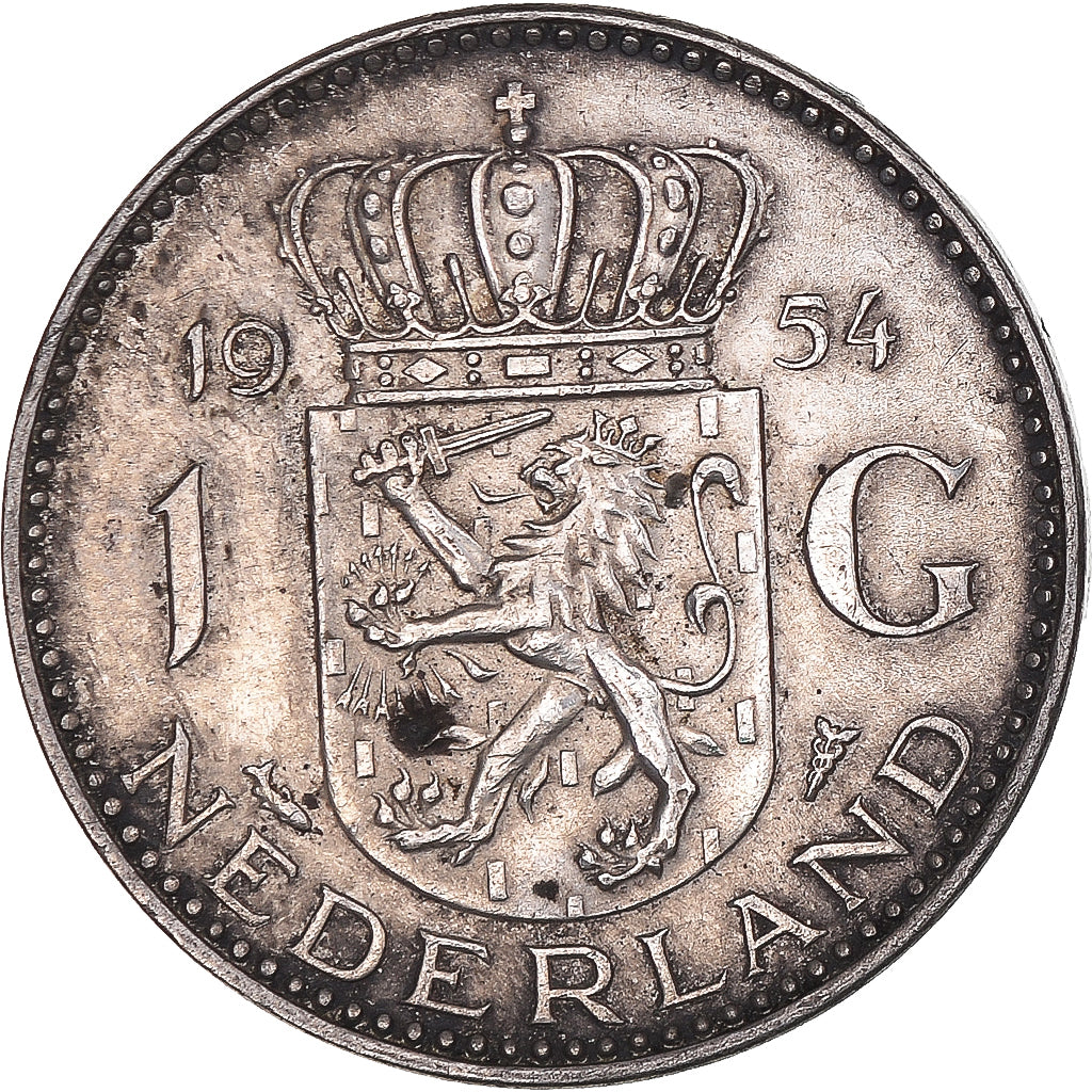 Coin, Netherlands, Juliana, Gulden, 1954, EF(40-45), Silver, KM:184