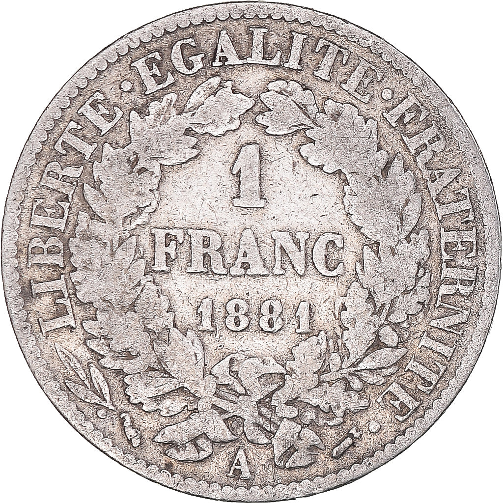 Moneta, Francja, Cérès, Franc, 1881, Paris, 1 Franc, F(12-15), Srebro