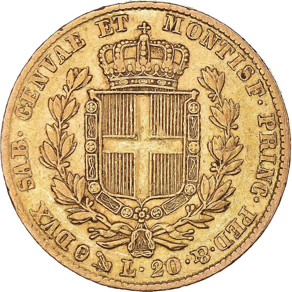 Coin, ITALIAN STATES, SARDINIA, Carlo Alberto, 20 Lire, 1849, Genoa, VF(30-35)