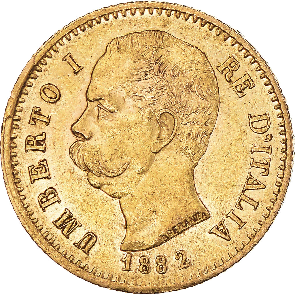 Coin, Italy, Umberto I, 20 Lire, 1882, Rome, AU(55-58), Gold, KM:21