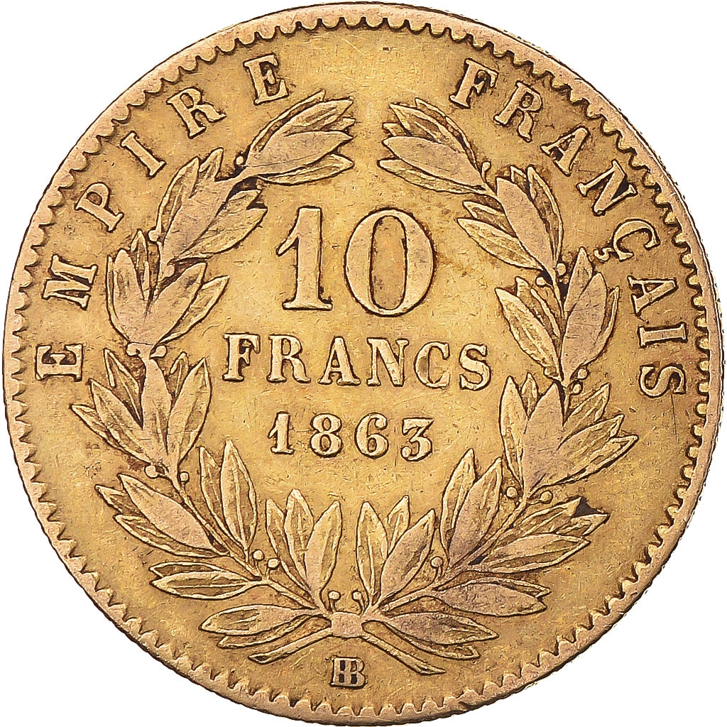 Coin, France, Napoleon III, Napoléon III, 10 Francs, 1863, Strasbourg