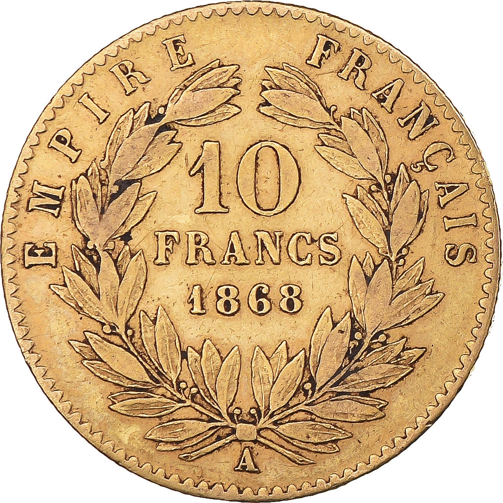 Coin, France, Napoleon III, 10 Francs, 1868, Paris, VF(30-35), Gold, KM:800.1