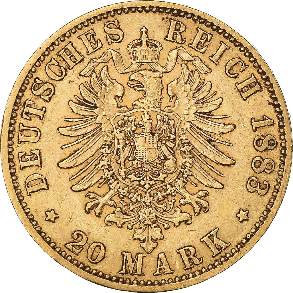 Coin, German States, PRUSSIA, Wilhelm I, 20 Mark, 1883, Berlin, AU(50-53), Gold