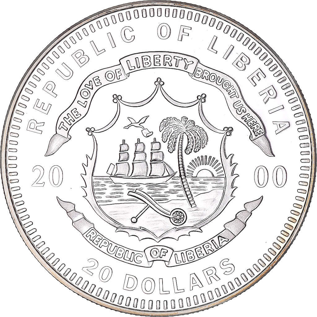 Monnaie, Libéria, 20 Dollars, 2000, FDC, Argent