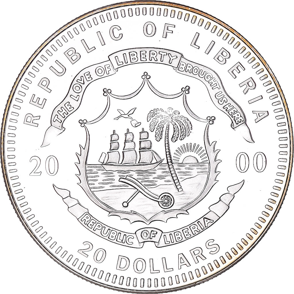 Monnaie, Libéria, 20 Dollars, 2000, FDC, Argent, KM:640