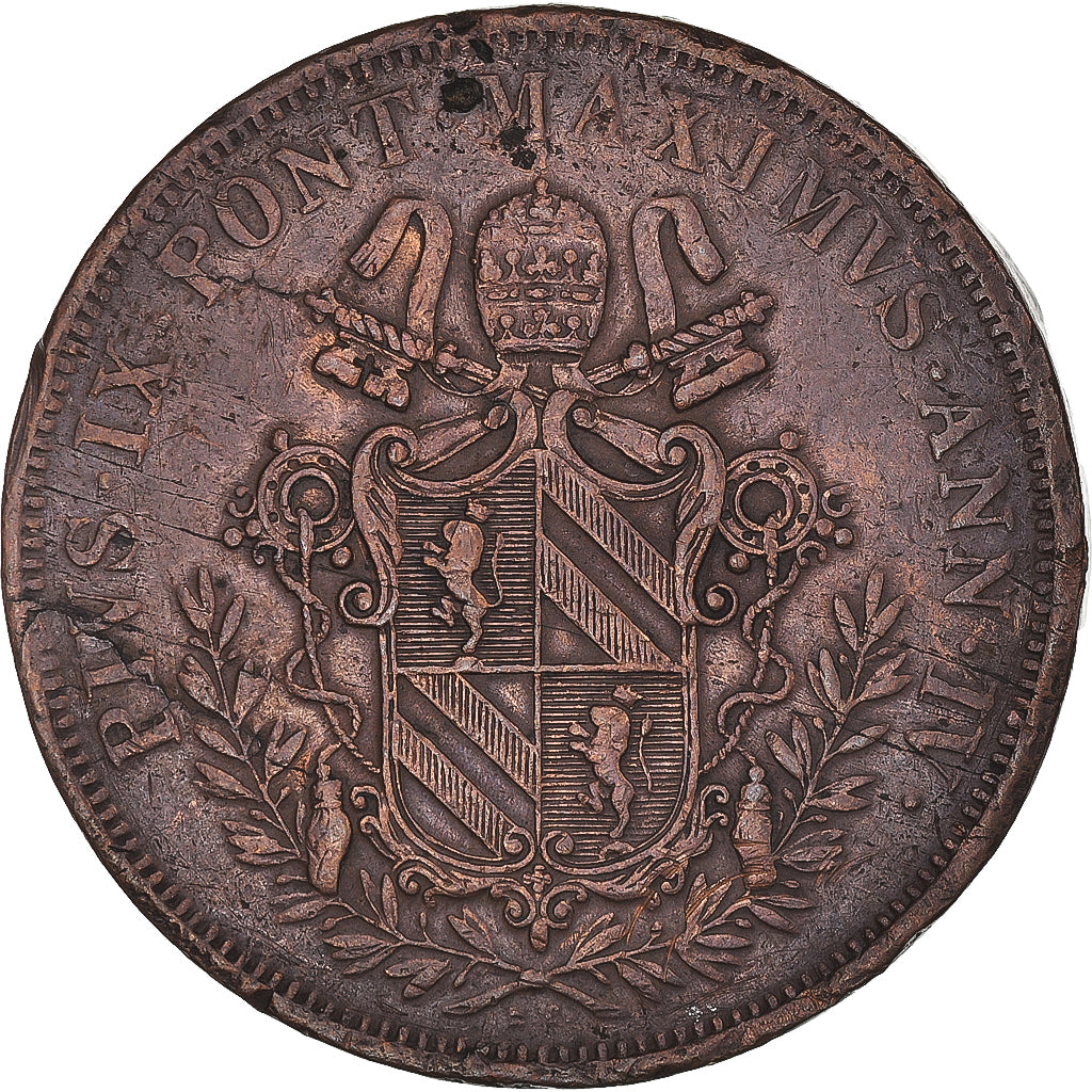 Moneta, DEPARTAMENTY WŁOSKIE, PAPAL STATES, Pius IX, 5 Baiocchi, 1850, Rome