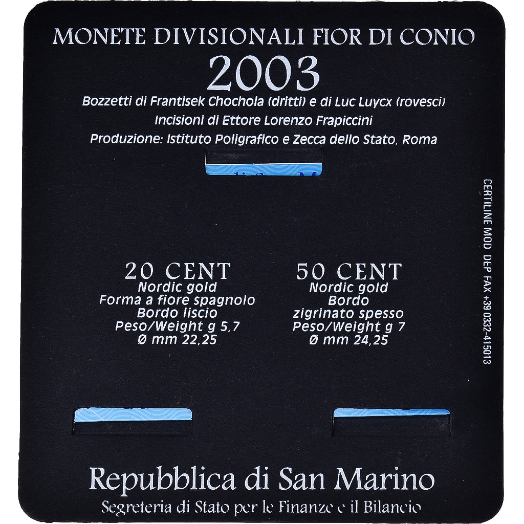San Marino, Set, 2003, Rome, 20c + 50c, MS(65-70)
