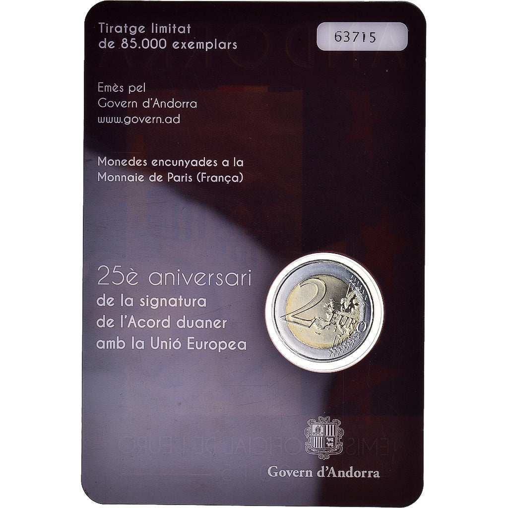 Andorra, 2 Euro, Customs Agreement with the European Union, 2015, BU, MS(65-70)
