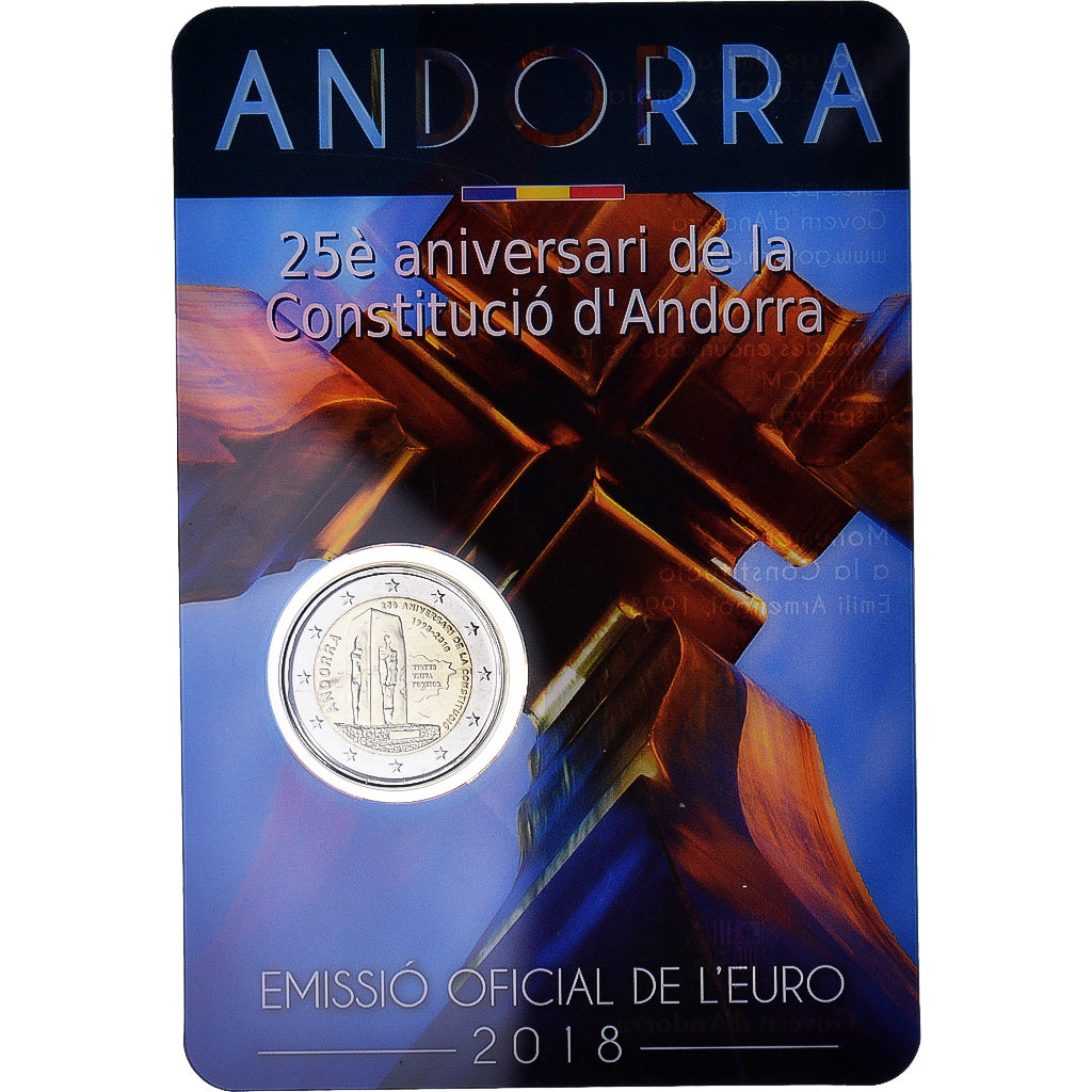 Andorra, 2 Euro, 25 years of Constitution, 2018, BU, FDC, Bi-metallico