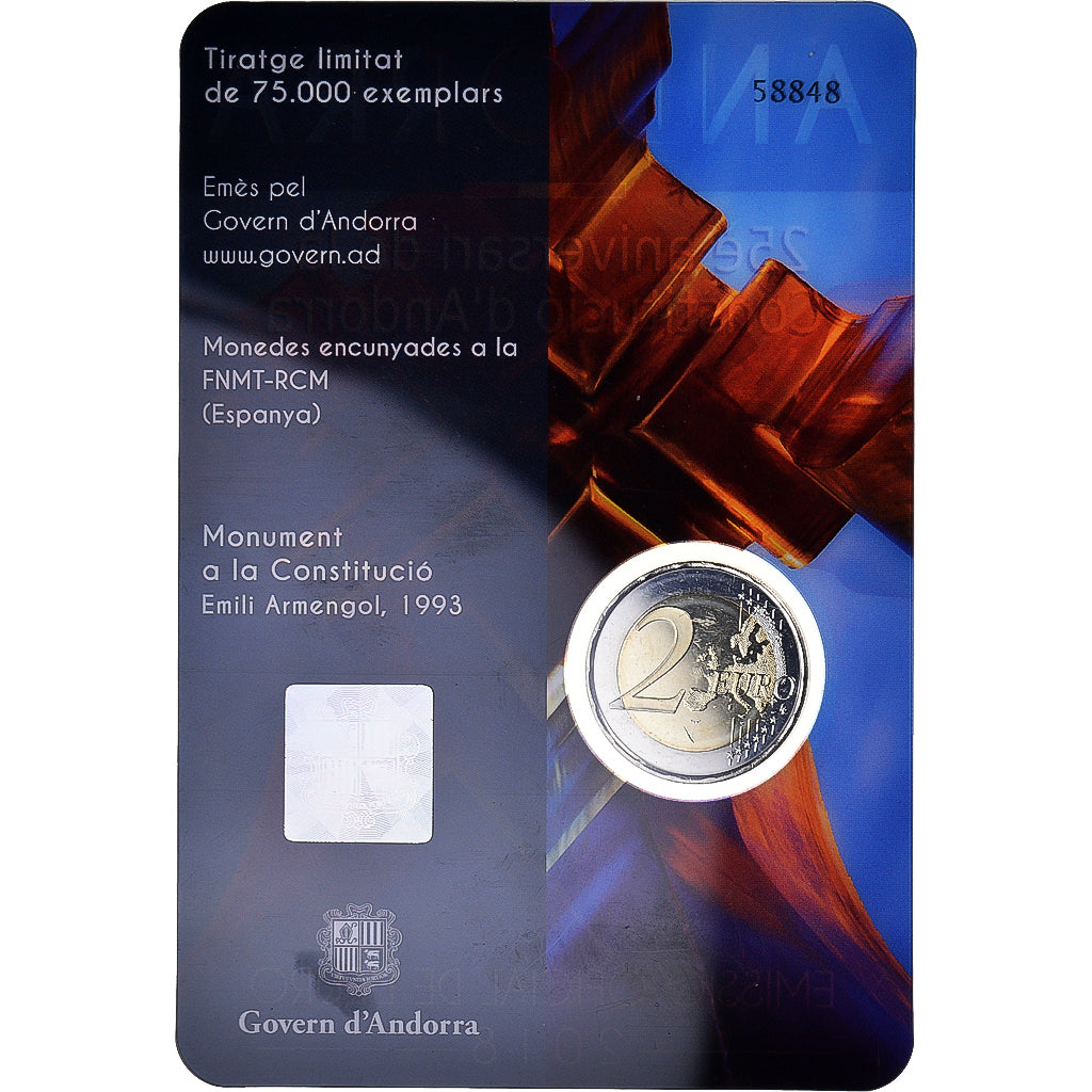 Andorra, 2 Euro, 25 years of Constitution, 2018, BU, FDC, Bi-metallico