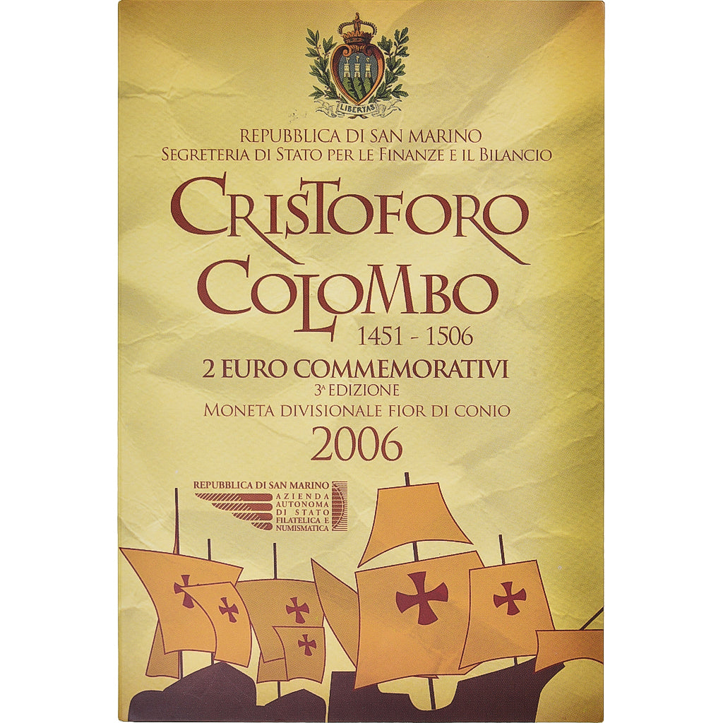 San Marino, 2 Euro, Christophe Colomb, 2006, Rome, FDC, Bi-Metallic