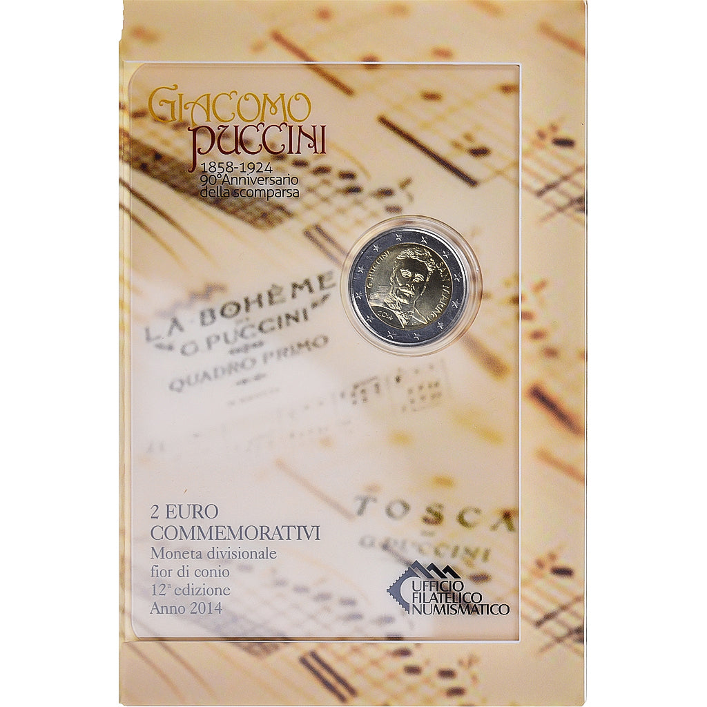 San Marino, 2 Euro, Giacomo Puccini, 2014, Rome, Special Unc., MS(65-70)