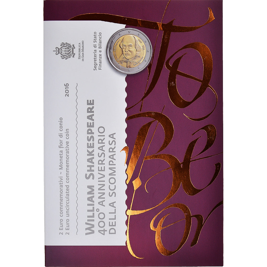 San Marino, 2 Euro, William Shakespeare - 400th Anniversary, 2016, Rome