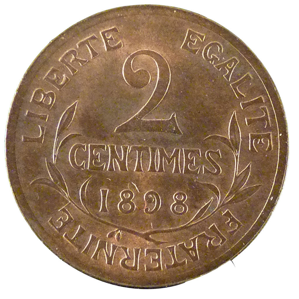 FRANCE, Dupuis, 2 Centimes, 1898, Paris, KM #841, MS(60-62), Bronze, 20.2,...