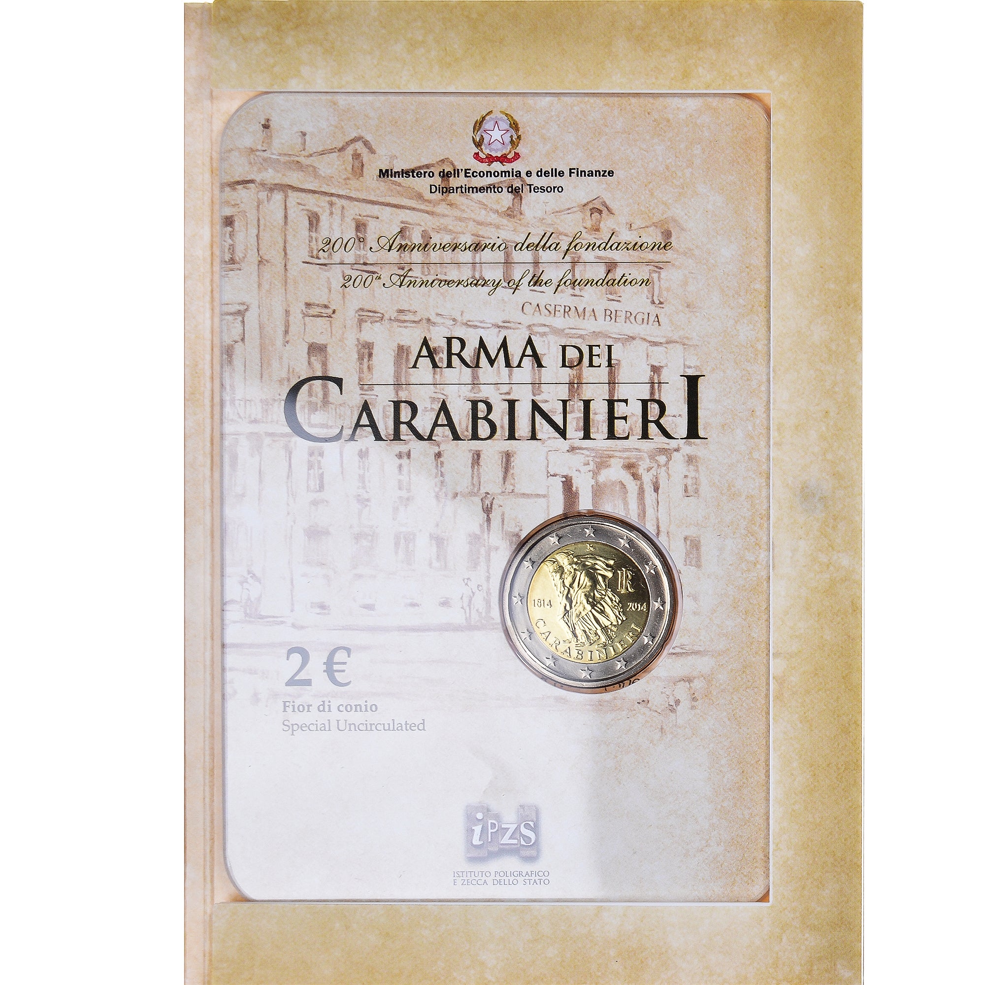 Italia, 2 Euro, Arma dei Carabinieri, 2014, Rome, Special Unc., FDC, Bimetálico
