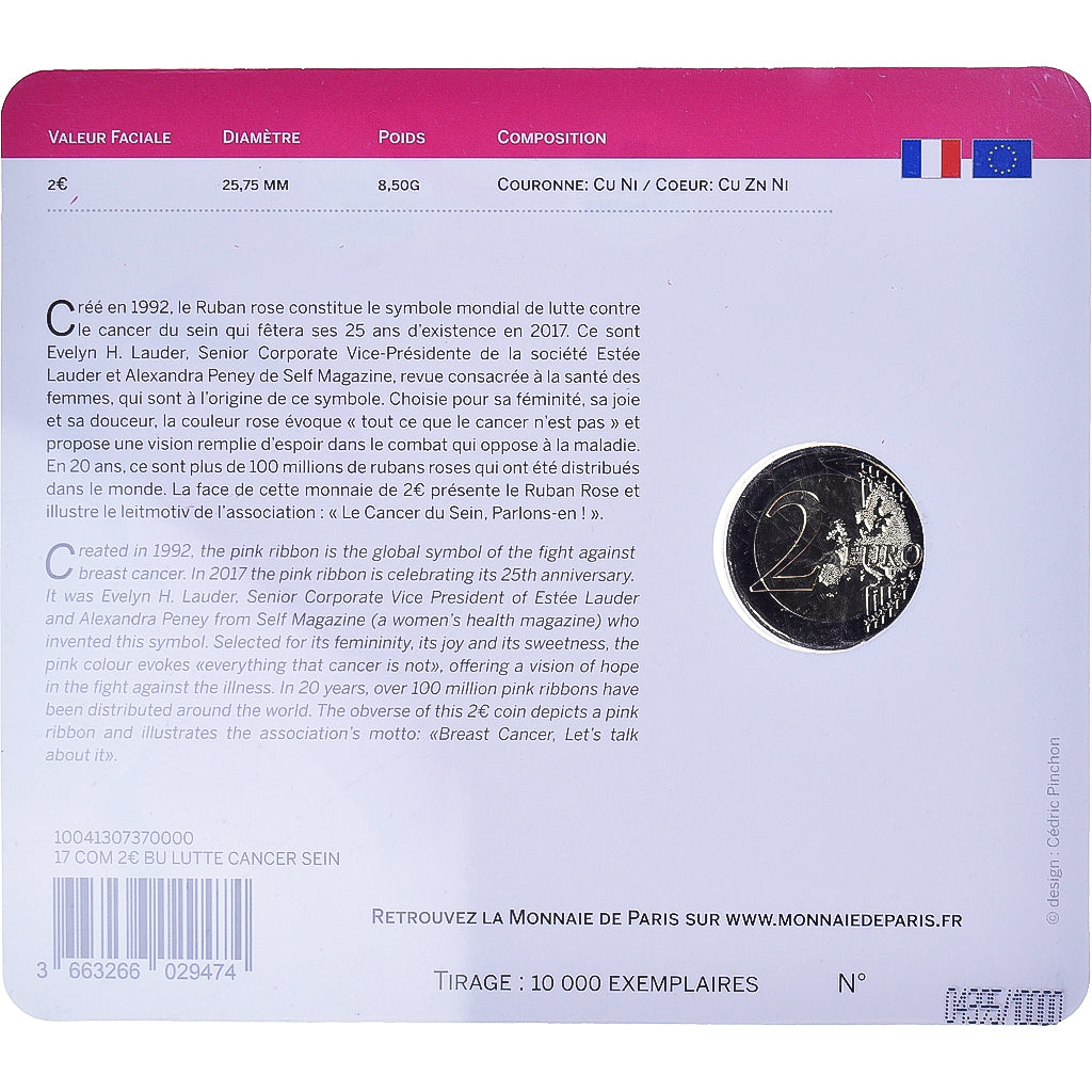 Frankreich, 2 Euro, cancer du sein, 2017, Monnaie de Paris, BU, STGL