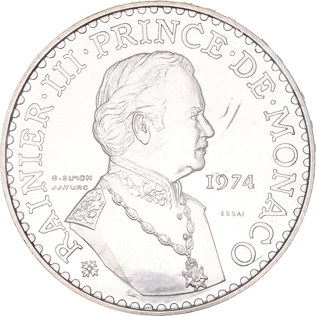 Moneta, Monaco, Rainier III, 50 Francs, 1974, PRÓBA, AU(55-58), Srebro, KM:E66