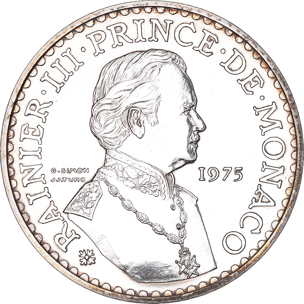 Coin, Monaco, Rainier III, 50 Francs, 1975, AU(55-58), Silver, KM:152.2