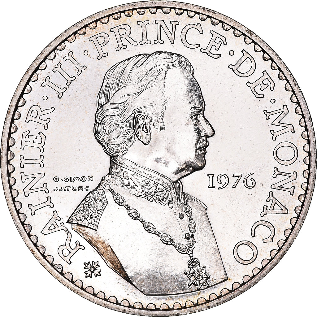 Coin, Monaco, Rainier III, 50 Francs, 1976, MS(64), Silver, KM:152.2