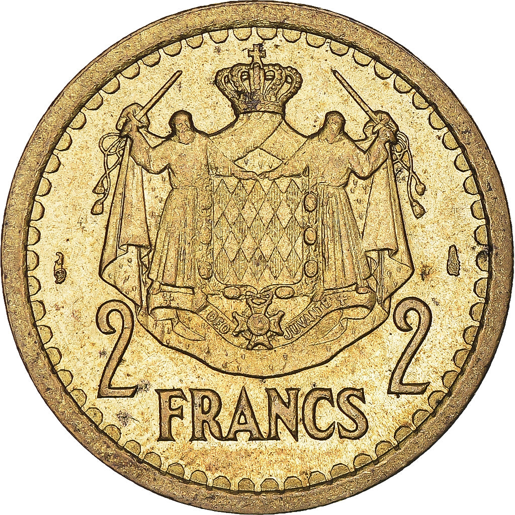 Moeda, Mónaco, Louis II, 2 Francs, undated (1945), AU(50-53), Alumínio-Bronze