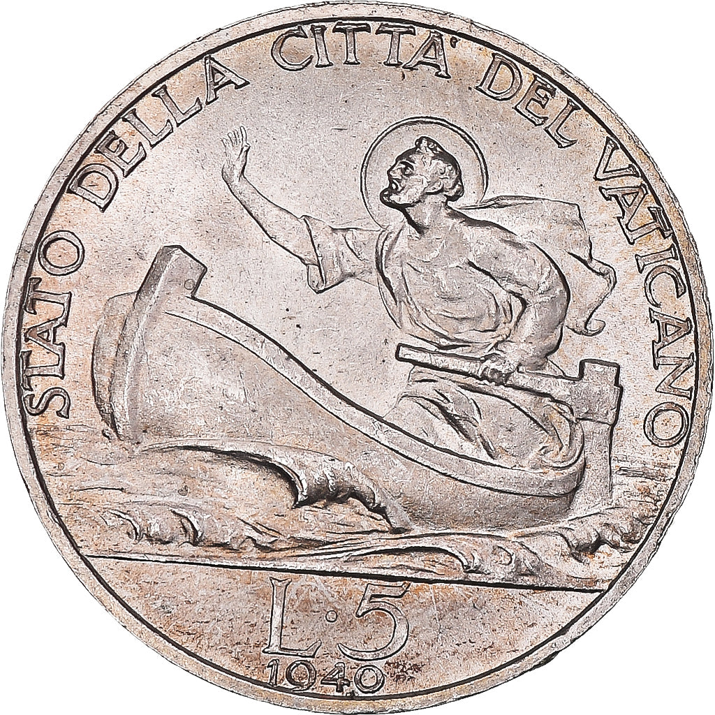 Moneda, CIUDAD DEL VATICANO, Pius XII, 5 Lire, 1940, Roma, SC, Plata, KM:28