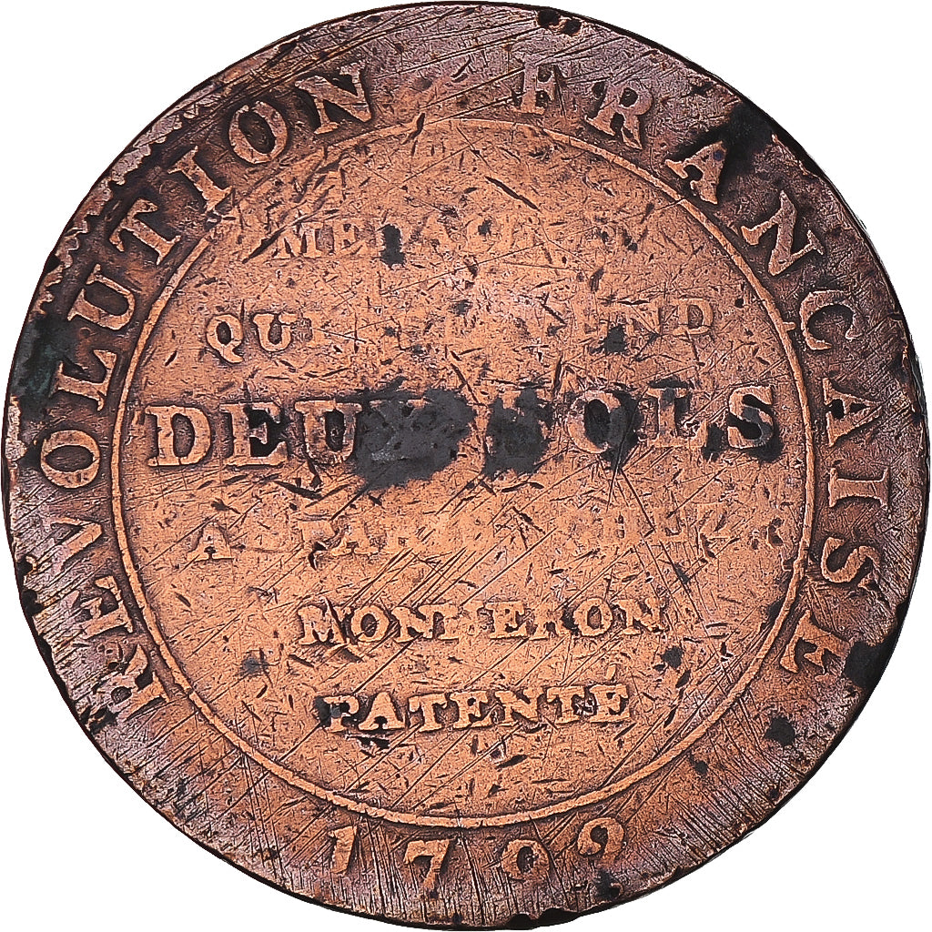 Coin, France, Monneron à la Liberté, 2 Sols, 1792, Birmingham, F(12-15)