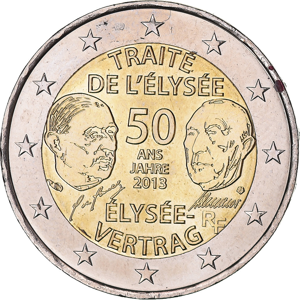França, 2 Euro, Traité de l'Elysée, 2013, Paris, MS(63), Bimetálico, KM:2094