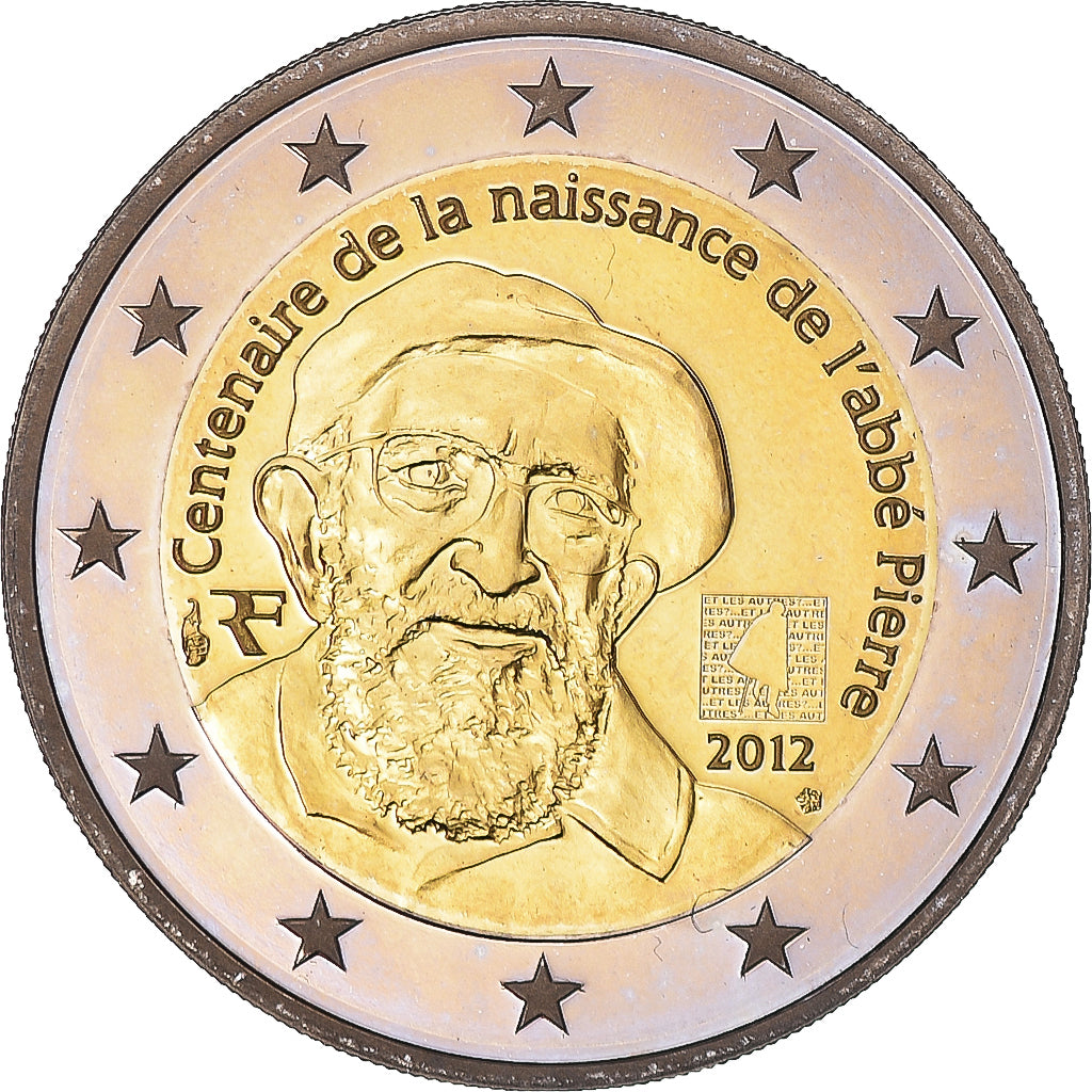 France, 2 Euro, abbé Pierre, 2012, Monnaie de Paris, BE, MS(63), Bi-Metallic