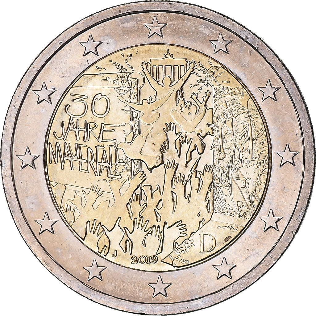 Germania, 2 Euro, Chute du Mur de Berlin, 2019, Hambourg, SPL, Bi-metallico