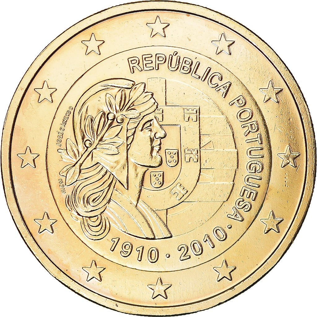 Portugal, 2 Euro, République portuguaise, 2010, gold-plated coin, EF(40-45)