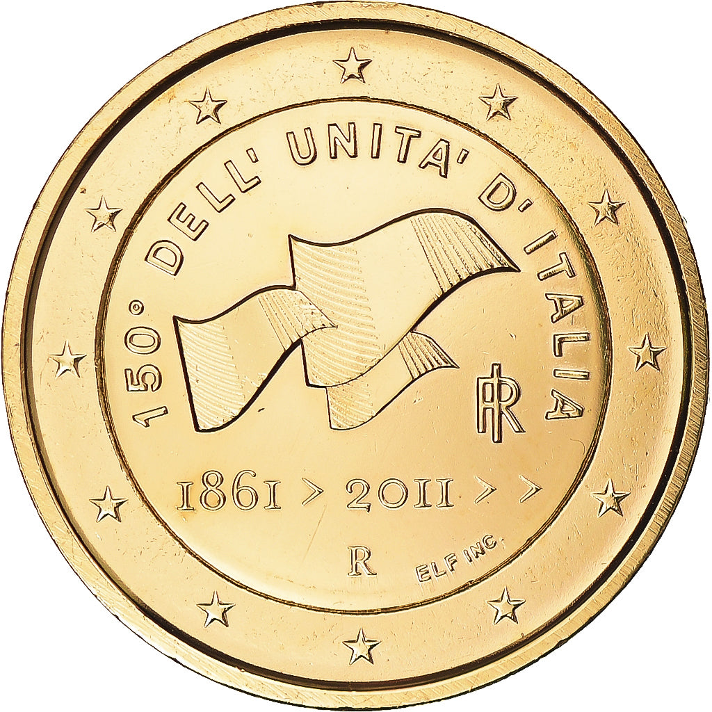 Italy, 2 Euro, italian unification 150 th anniversary, 2011, Rome, gold-plated