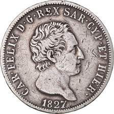 Coin, ITALIAN STATES, SARDINIA, Carlo Felice, 5 Lire, 1827, Genoa, VF(30-35)